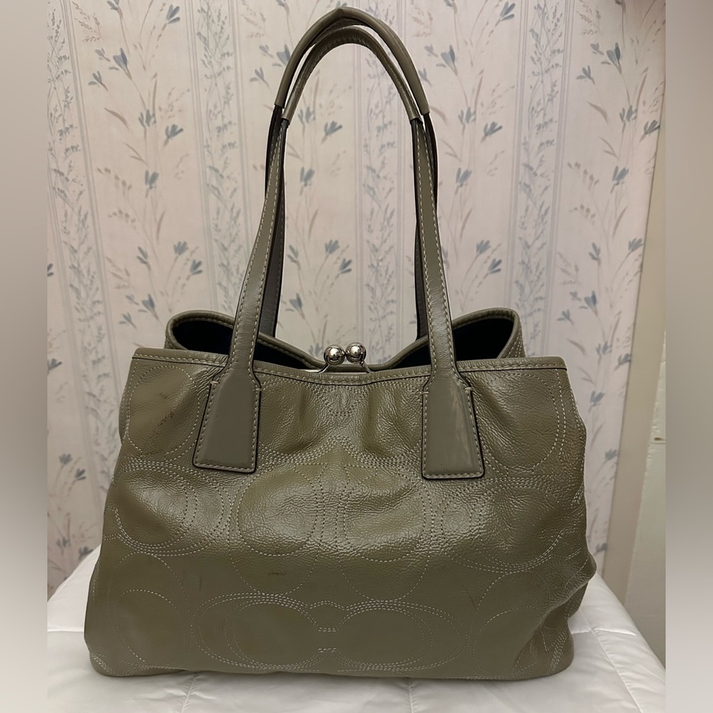 Coach Olive Green Patent Leather Tote - Picture 2 of 16